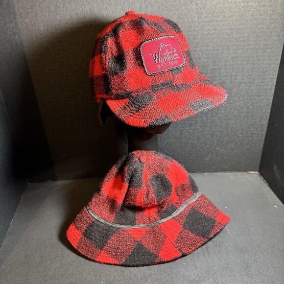 TWO Quality Vintage Woolrich Red Buffalo Plaid Women\'s Hats [Clothing 364] main image 10